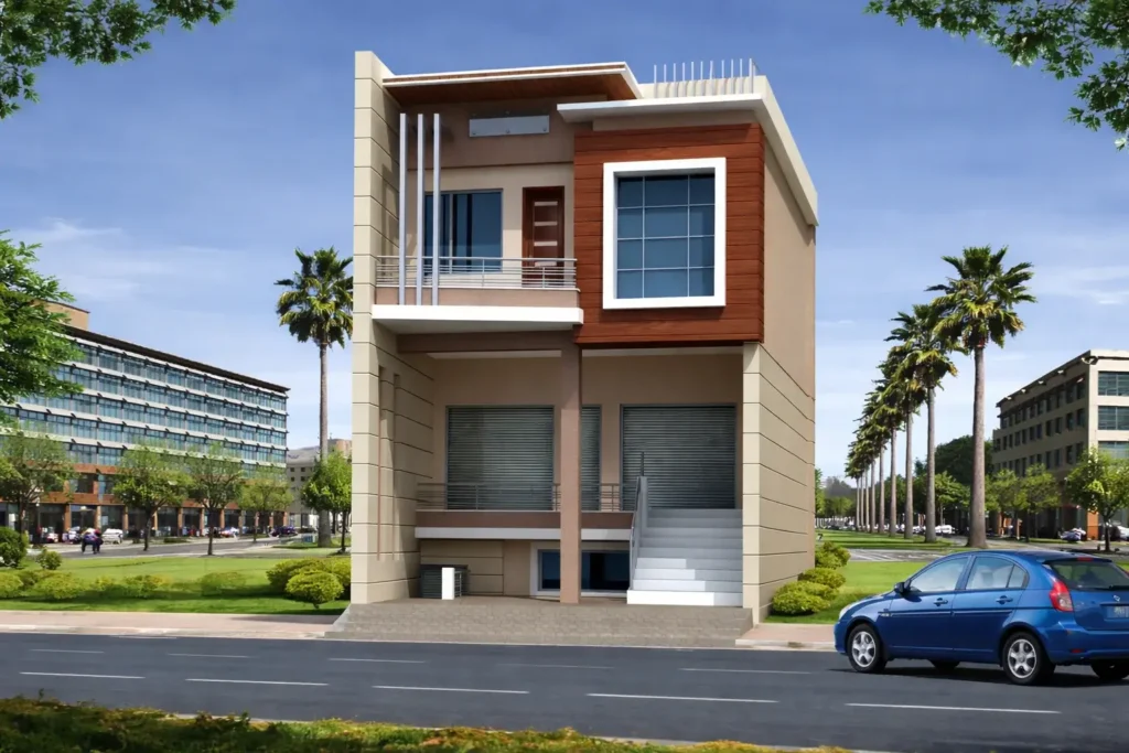 Hothi Shop – Contemporary Commercial Building Elevation Design